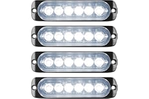 RIGIDON 4Pcs 6 Led Blanc Feu de freinage stroboscopique, Balise clignotante de sécurité 12V 24V Barre lumineuse led pour voiture véhicule utilitaire bateau remorque caravane