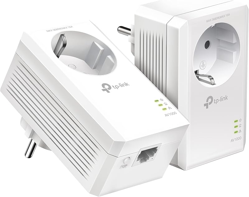 TP-Link Powerline Adapter Set TL-PA7017P KIT(1000Mbit/s, mit Steckdose, Gigabit-Port, Plug&Play, Kompatibel mit allen HomePlug AV/AV2 Powerline Adaptern, Ideal für Media-Streaming)