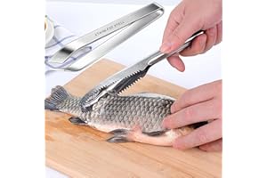Ecailleur à Poisson Brosse à Ecailles de Poisson Grattoir à écailles de Poisson en Inox 304 avec Pince à Poisson en Acier Inoxydable os de Poisson pour Enlever Facilement Les Ecailles de Poisson