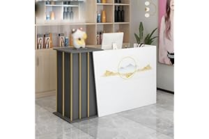 TAIFUAN Bancone Reception Negozio, Bancone Reception Centro Estetico con Cassetti, Hotel,Bancone Reception Moderno con Cassetti e Ripiani, Bancone Negozio con(Size:140x90x40cm,Color:Stile stampa grigio ferro)