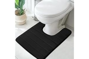 LUSCHEER Absorbent WC Toilet Rug Non-Slip U Shape Pedestal Mat Bath Mat, Extra Soft Memory Foam Bathroom Toilet Mat for Floor, Quick-drying Machine-Washable, 50 x 60 cm, Black