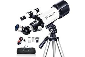 Cinati Telescopes for Adults Children Beginners 70 mm Opening 400 mm Astronomical Telescope for View Moon Planets, Portable Refractor Telescope with Adjustable Tripod, Phone Adapter and Carry Bag