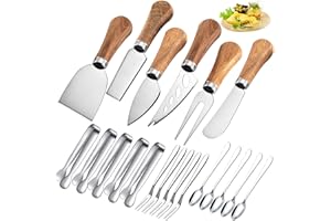 YUANQIAN Lot de 21 accessoires pour planche à charcuterie, couteau à fromage, beurre avec poignées en bois, mini pinces de service, cuillères, fourchettes, cure-dents, drapeaux pour fête, mariage, Noël