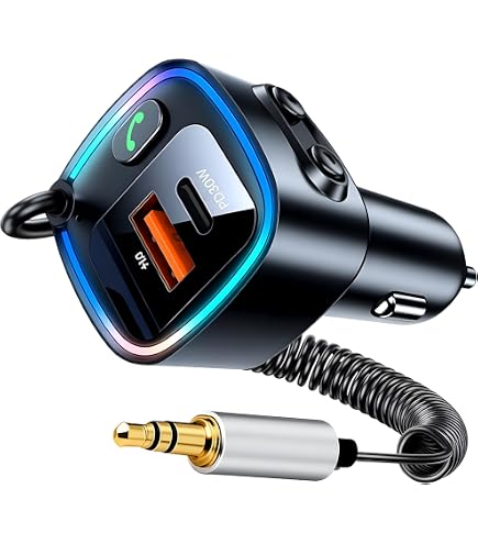 Adaptateur Bluetooth 5.4 Voiture PD 30W QC 12W - Kit Mains Libres AUX Jack 3.5mm Avec Charge Rapide