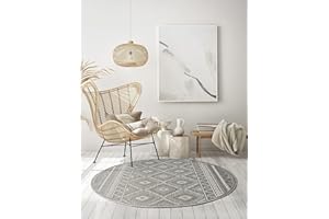 the carpet Calgary - robusto tappeto per esterni, resistente alle intemperie e ai raggi UV, per balcone, terrazza, giardino d'inverno o cucina e sala da pranzo, 120 cm tondo, Grigio