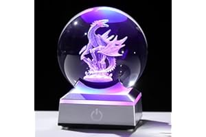 Movdyka Crystal 3D Gothic Dragon 3.15'' Ball Figurine Gifts for Men Him, Collectible Pterosaur Ornaments Sphere with LED Lights Base for Dragons Statue Lovers on Birthday