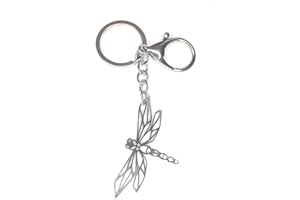FizzyButton Gifts Dragonfly silver tone keyring key ring and lobster clasp with stainless steel origami style charm