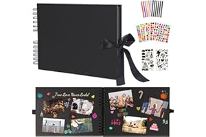 Boic Album Fotografico 80 Pagine Nere, Spirale Scrapbooking Album Foto Ricordi Fai da Te Fotografie, Regali Natale San Valentino Idee Regalo di Anniversario Compleanno (Nero)