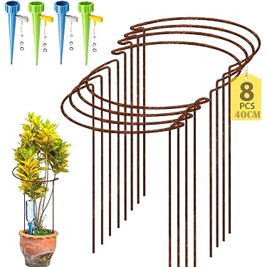 6 Stück Pflanzenstützstäbe (61 Cm) Mit Clips & Bindern – 0,5 Cm Dick, Grün Beschichtet | Für Blumen & Rankende Pflanzen