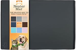 Neater Pet Brands Neater Mat Tapis de gamelle en Silicone imperméable pour protéger Les sols de la Nourriture et de l'eau (81,3 x 61 cm Silicone, Noir Profond)