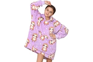 A2Z 4 Kids Girls Boys Oversized Hoodie Animal Snuggle Long Length Blanket Super Soft Warm Fleece Kangaroo Pocket Hooded Blankets