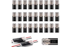 Vexquivera 30pcs Double Wire Push In Connector With Locking Buckle, 2 Pin, Black, Nylon, For Strip Lights