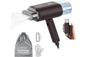 Newbealer Dual Voltage Travel Clothes Steamer - 220V/120V, 1200W Portable Garment Steamer with 180ml Detachable Water Tank, Horizontal & Vertical Steaming, Auto-Off, 20s Fast Heat Up, Brown