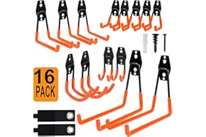 QUELIEN 16 Pack-Garagen-Wandhaken-Organisatoren für Hochleistungsschnur für Garagenlager, Schlauchhalter und Organisation-langlebig, platzsparendes Design für Heim-, Garage- und Workshop-Nutzung