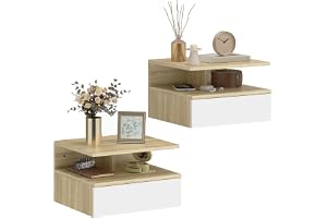 HOMCOM set med 2 väggbord - set med 2 nattbord - glidande låda, nisch, bricka - partikelpaneler ser ljus och