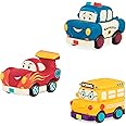 B. Toys by Battat - Mini Pull-Back Vehicles Set, Bus & Cars, 3Pc Hot Rod, School Bus, Police Car