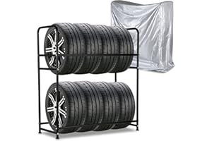 Ansobea Étagère à pneus pour 8 pneus, 107 x 46 x 117 cm, arbre de jante pour pneus de voiture, capacité de charge 180 kg, étagère de jante avec housse de protection pour pneus, réglage de la hauteur