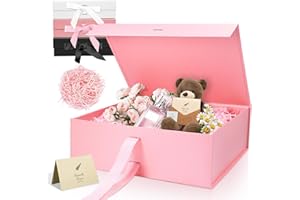 SEKEPINGO Rosa Luxus Große Magnet-Geschenkbox, 32,5 * 23 * 10,5cm mit Band, Papier& Grußkarte Party Favor Box für Hochzeit, Geburtstag & Muttertag
