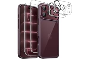 JETech 5 i 1 Klar Baksida Bumper Skal för iPhone 18 Pro, Mörkt Körsbär | Enfärgad Matte Ram, 2 Härdat Glas Skärmskydd, 2 Kameralinsskydd, Stötsäkert Skydd