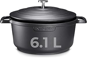INTIGNIS Premium 28cm/ 6.1 L Non Stick Casserole Dish with Lid - Versatile Oven to Hob Heavy Duty - Induction Ready, German Greblon Coating For Chemical Free Cooking - Matt Black