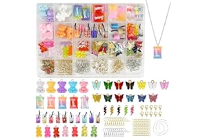 Drufoful 150PCS Anhänger Set, Selber Machen Schmuckanhänger Resin Bubble Tea, Schmetterling Bubble Tea Anhänger Schlüsselanhänger Gummibärchen Ohrringe DIY Geschenk
