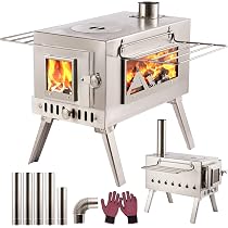 Laaioo Wood burning stove，Camping Wood Stove Suitable for cooking，With fire  box and side window glass Hot Tent Stove，Small Wood Stove with 5 Stainless  Chimney Pipes and Tent Stove Jack : Amazon.co.uk: DIY