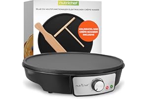 ‎NUTRICHEF NutriChef Crepes Maker, 30cm- Crepes Pfanne- Inkl. Crepes Wender & Teigverteiler, Pfannkuchen Maker, Elektrische Grillplatte- Antihaftbeschichtet, für Crepes, Pancakes, Galettes & Burritos,1200W