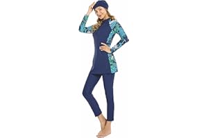 TaissBocco Muslimische Bademode Islamischer Badeanzug 3PCS Langarm Hijab Burkini Full Coverage Badeanzug