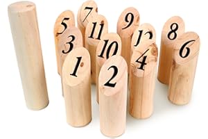 BLUE SKY - 12 Bolos Nórdicos - Juego de Habilidad y Aire Libre - 049712 - Beige - Madera - 15 cm - Juguete para Niños - A Partir de 6 años
