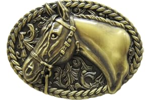 JEAN'S FRIEND New Vintage Bronze Plated Horse Head Western Cowboy Oval Belt Buckle Fibbia per cintura