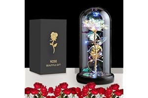 JUSTOYOU Rose Gifts for Women,Mothers,Wife Gifts,Colorful Artificial Rose Flower Gift for Women,Forever in Glass Dome,Rainbow Rose Flower for Birthday,Christmas Mothers Day Decorations(White)