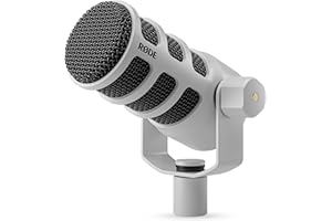 RØDE PodMic Mikrofon dynamiczny o jakości nadawczej z zintegrowanym uchwytem wahadłowym do podcastingu, strumieniowania, gier i nagrywania głosu (Biały)