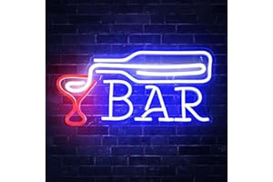 EXOOHOUO Bar Neon Signs for Wall Decor, Led Neon Signs(Blue), Neon Light Beer Cocktail USB Powered with Dimmer & Switch, Light Up Neon Wall Signs for Bedroom Pub Bistro Party Gifts(16.5×8.7Inch)