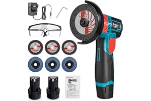 Funnyway Mini Angle Grinder Cordless, 19500rpm Cordless Angle Grinder, Brushless Angle Grinder Machine for Cutting Grinding Polishing Sharpening with 2pcs 12V 2000mAh Batteries