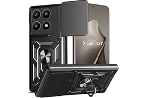 WeiCase Hülle für Xiaomi 15T, Kameraschutz mit Slide Camera, Rüstung Schutzhülle mit 360 Grad Ring, Metall Halter Magnet Ständer, Silikon Stoßfest Handyhülle,Schwarz