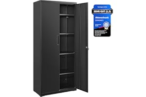 ‎SONGMICS SONGMICS Aktenschrank, Mehrzweckschrank, Stahl-Aufbewahrungsschrank, 5 Ebenen, Doppeltüren, Schloss, Werkzeugschrank, verstellbare Ablagen, Garage, Büro, Wohnzimmer, schwarz OMC015B01