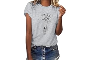 Yuson Girl Magliette Donna Manica Corta Amore/Pianeta Astronauta T-Shirt Cotone Maglietta Elegante Donna Casual Stretch Sciolto Top Magliette Estive con Girocollo Blusa Taglie Forti