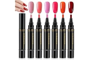 MIKLOVEN 6 Colors 3-in-1 UV Gel Nail Polish Pen Set, Quick-Dry Nail Art Pens with Precision Tip, No Base Coat Needed, from Light Pink to Deep Red, Long-Lasting Gloss, DIY & Salon Manicure Kit