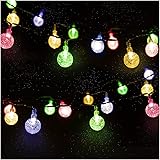 LED Solar Lichterkette Kristall Kugeln 4.5 Meter 30er Mehrfarbig, Mr.Twinklelight Außerlichterkette Deko für Garten, Bäume, T