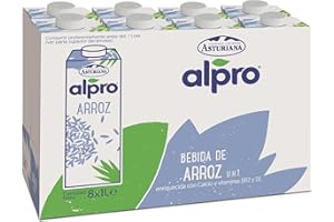 TJTFJS Alpro Central Lechera Asturiana Bebida De Arroz, 100% Vegetal, Rica En Proteínas, Apta Para Veganos, Pack De Briks De 1 Litro, 8 Unidad