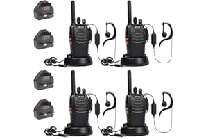 Walkie Talkie PMR446 Two Way Radio Long Range pofung PT88E Professional License-free Radio 16 Channels Rechargeable Walkie Talkies for Adults with VOX LED Light Earpieces(Black, 4 Pack)