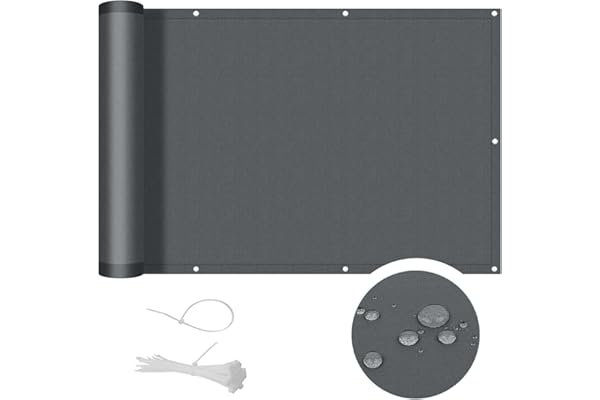 Cool Area Pantalla PES para Balcón Jardín Protección de Privacidad Opaca, Protección UV, Resistente al Viento, con Ataduras de Cables, 90x300 cm, Antracita