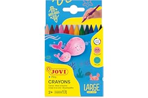 Jovi Wachsmalstifte Plasticolor, 6-kant Form, ab 3 Jahren, geruchlos, leicht auswaschbar, bruchsicher, radierbar, 12 Farben in einer Schachtel