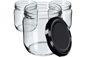 KADAX Marmeladengläser 425ml, Einmachgläser mit Schraubdeckel, Gläser mit Schraubverschluss, Einweckgläser, Vorratsgläser für Marmeladen, Konfitüren, Honig (Schwarz / 24 Stück)
