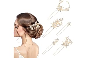 GEEHUA 5 pinzas para el pelo con brillantes, estrella y luna, cristales brillantes, postizos para novia, estrella, luna, boda, accesorios para el pelo para mujeres y niñas (dorado)