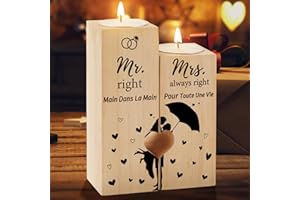 Welsky Candle (Mariage) Cadeau Mariage Bois, pour Couple, Chandeliers, pour Les Mariés, pour Monsieur et Madame