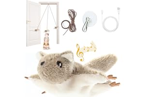 SUHACO Gatto Giocattoli Ricaricabile Mouse Battente con Catnip,Giocattoli Interattivi del Gatto Appesi Della Porta Con il Suono Realistico Dello Scoiattolo Volante, Giocattoli per Gatti Attivati al Tocco