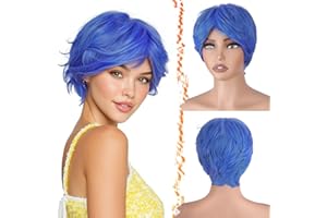 BARSDAR Corto Blu Parrucca, Joy Costume Parrucca Corto Blu Taglio Pixie Parrucche Aspetto Naturale Sintetico Capelli Parrucche Cosplay Halloween Costumi