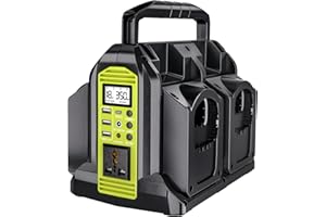 YEX-BUR 4-Ports 350W Power Inverter for Ryobi 18v Battery, Portable DC 18V to AC 220-230V Outdoor Generators Converter with USB-A & Type-C Port,300LM LED Light for Camping Emergency