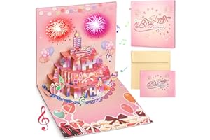 Geepen Cartes d'anniversaire avec Musique et Lumière, Carte de jJoyeux Anniversaire arte de Vœux 3D Pop-up avec Rnveloppe et étiquette Carte de jJoyeux Anniversaire pour Femmes, Hommes